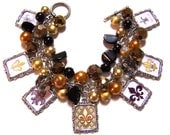 FLEUR DE LIS Altered Art Charm Bracelet Handmade Beaded Fashion