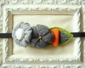 Tweed headband Gray green orange black Elastic - handmade - ready to ship
