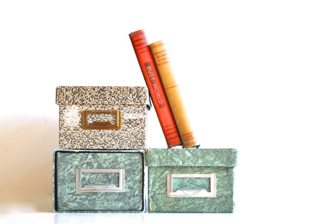 Three School Library Card Catalogue Boxes - Industrial Office - Back to School