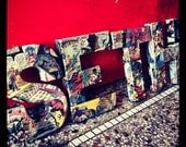 4 Small Letters in Vintage Comics Superhero Avengers, Batman, Deadpool, Spiderman, Hulk, Superman, X-Men, Disney, Marvel