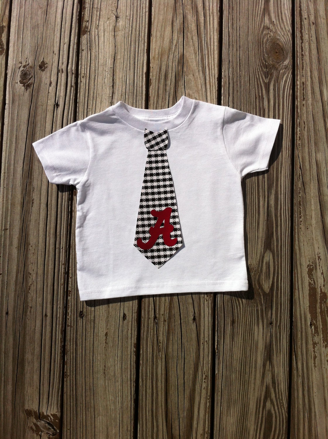 Custom children's clothing. Boys football game day houndstooth crimson University of Alabama roll tide tie shirt. By EverythingSorella