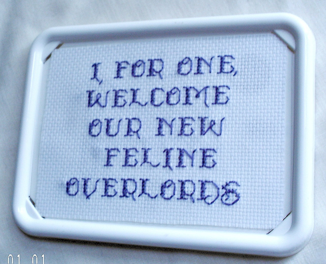 Feline Overlords Funny Framed Cross Stitch Sampler