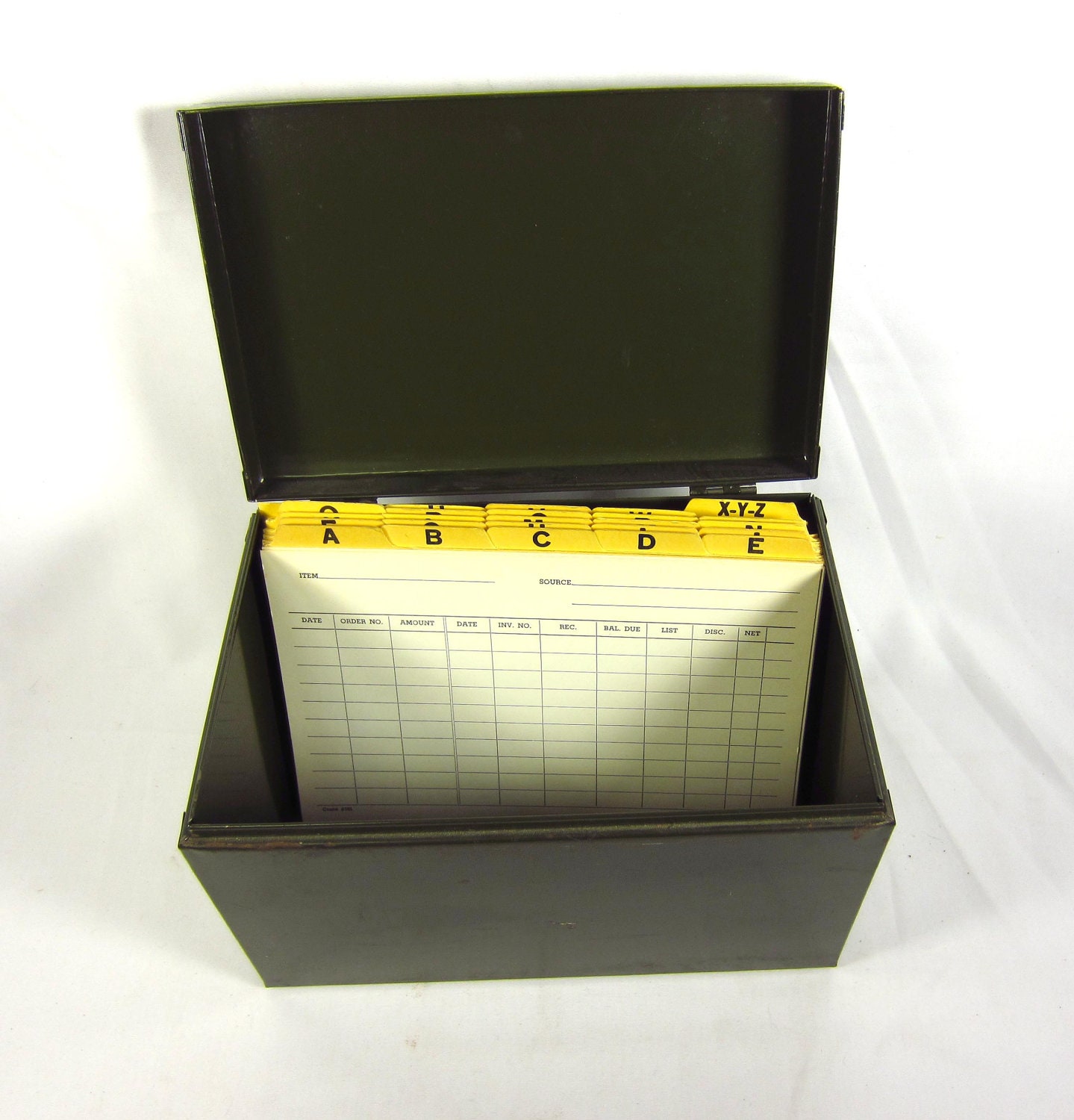 Items similar to Vintage File Box with Dividers Army Green Metal
