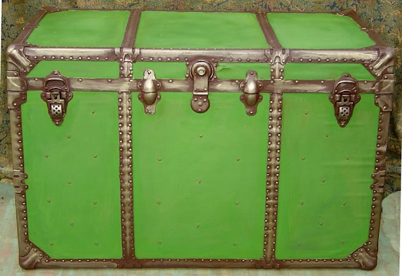 Repainted Lime Green Antiqued.  Interior Original Red Paint