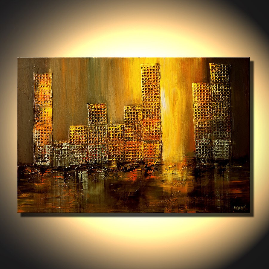 Original Palette Knife Urban Painting Original Abstract Art on Canvas by Osnat 36x24