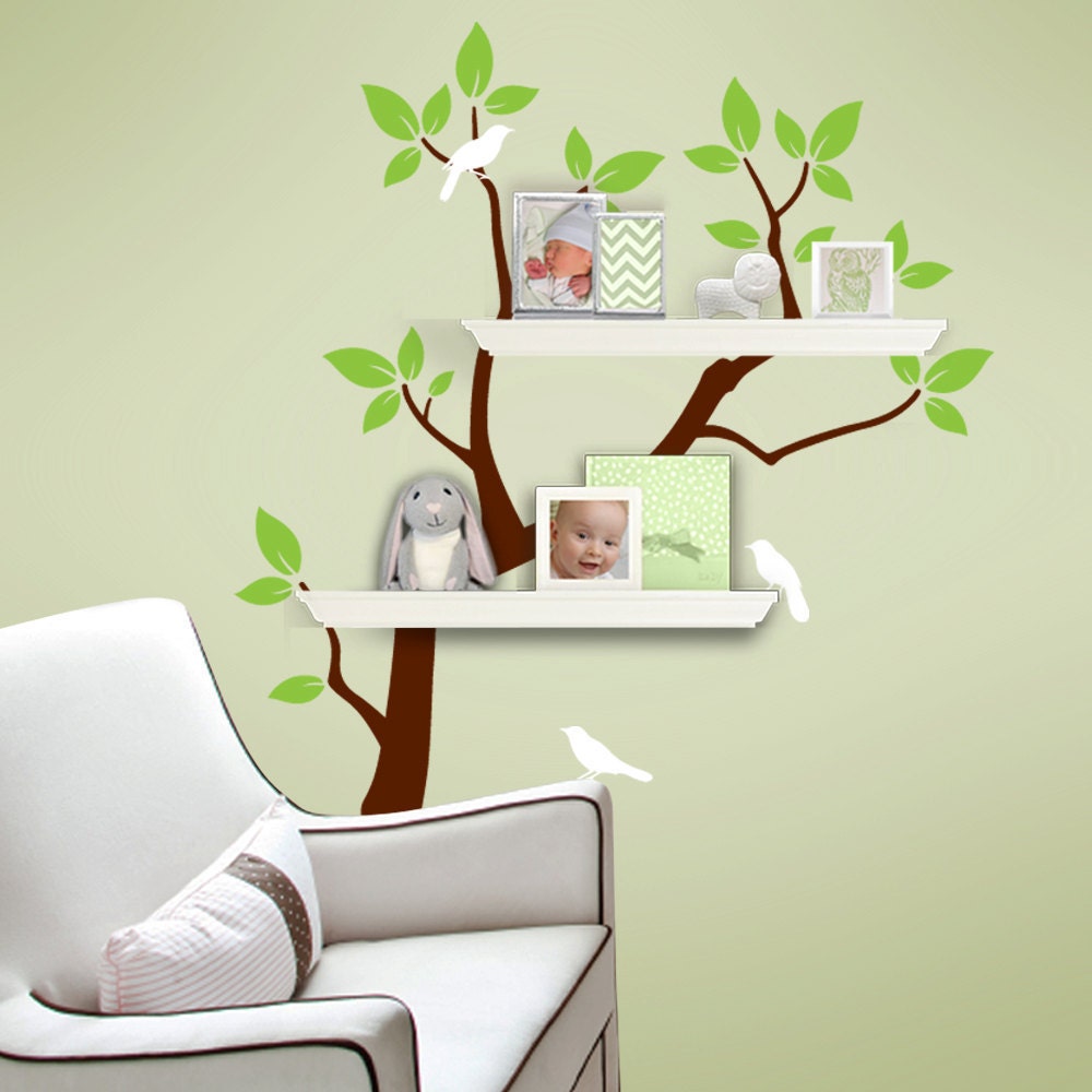 Tree Branch Decal with Birds for Shelving - Shelf Organizer - Baby Nursery Wall Decor - Tree Wall Decals
