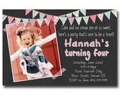 Mod Chalkboard with Banner Birthday Party Invitation Card  - You Print