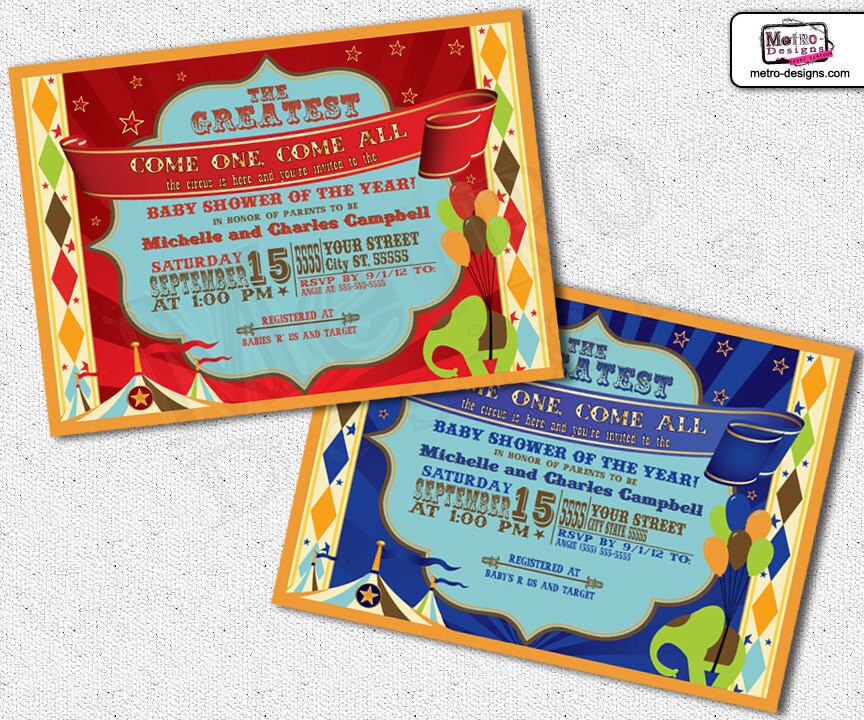 Vintage Circus Baby Shower Invitations - Digital File Il_570xn
