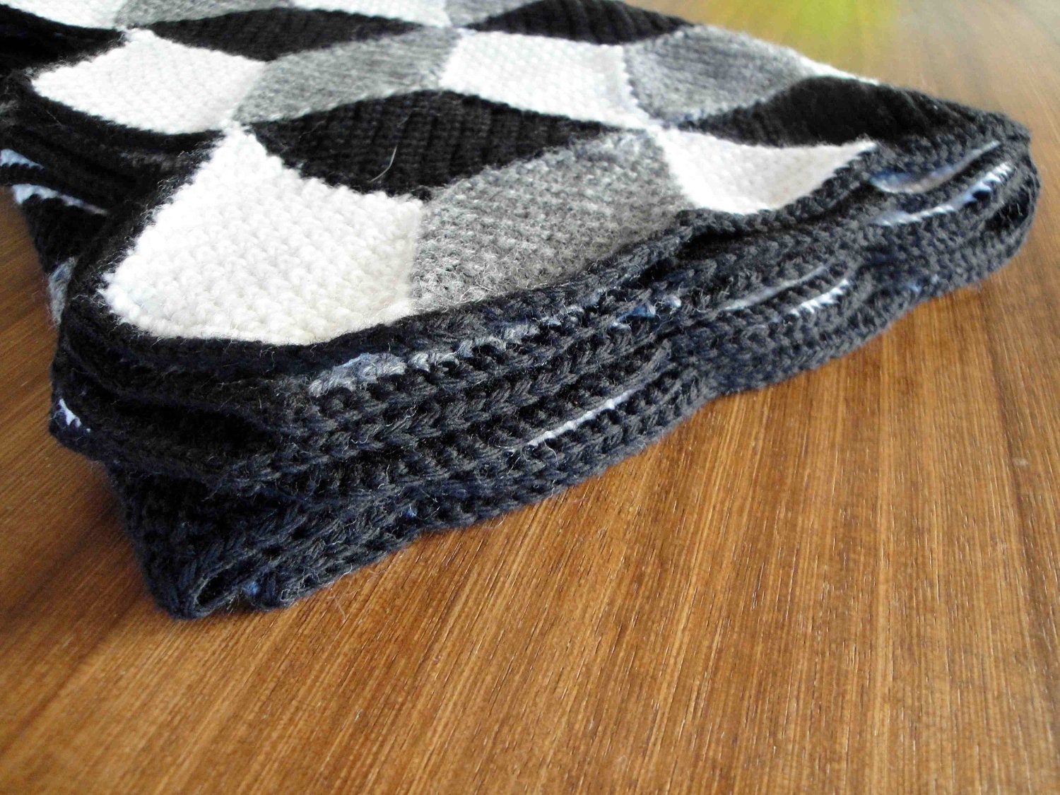 Isometric Blanket / Afghan - Geometric Black White & Grey Crochet
