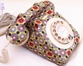 Unique Retro Poppy Circles Upcycled Vintage Rotary Phone FULLY WORKING