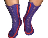 Very special Hand Knit,  purple and orange Snowflake Adult Ankle Boots/Booties,discount