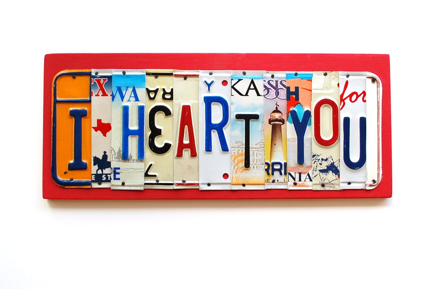 I HEART YOU ooak license plate art, romantic home decor, anniversary, birthday, valentines day, christmas gift, wedding, engagement,