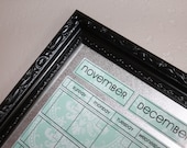 Medium Dry/Wet Erase Calendar with 5 Weeks at All Times.  Black Vintage Frame with Choice of Calendar Color.