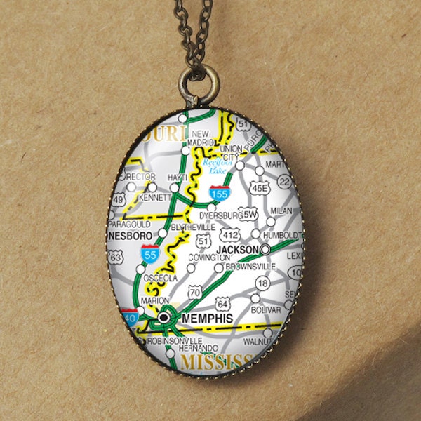 Memphis Pendant Necklace, Memphis TN Map Jewelry, Tennessee Necklace, Tennessee Map Necklace, Travel Necklace, US Map, Resin Jewelry N506