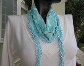 Blue sheer lace scarf with lace fringe Women scarves NEw summer Fashion 2012 trends