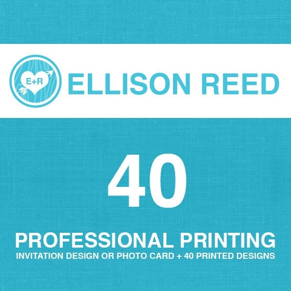 40 professional printed flat cardstock cards with envelopes and any invitation or photo card design already sold in the Ellison Reed shop Il_570xn