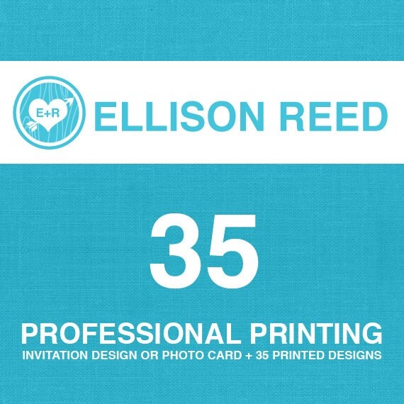 35 professional printed flat cardstock cards with envelopes and any invitation or photo card design already sold in the Ellison Reed shop Il_570xn