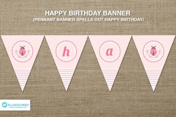 Ladybug printable - Ladybug Birthday - Ladybug Birthday Banner - Ladybug decorations - Printable Party - flowers - pink - polka dots Il_570xn