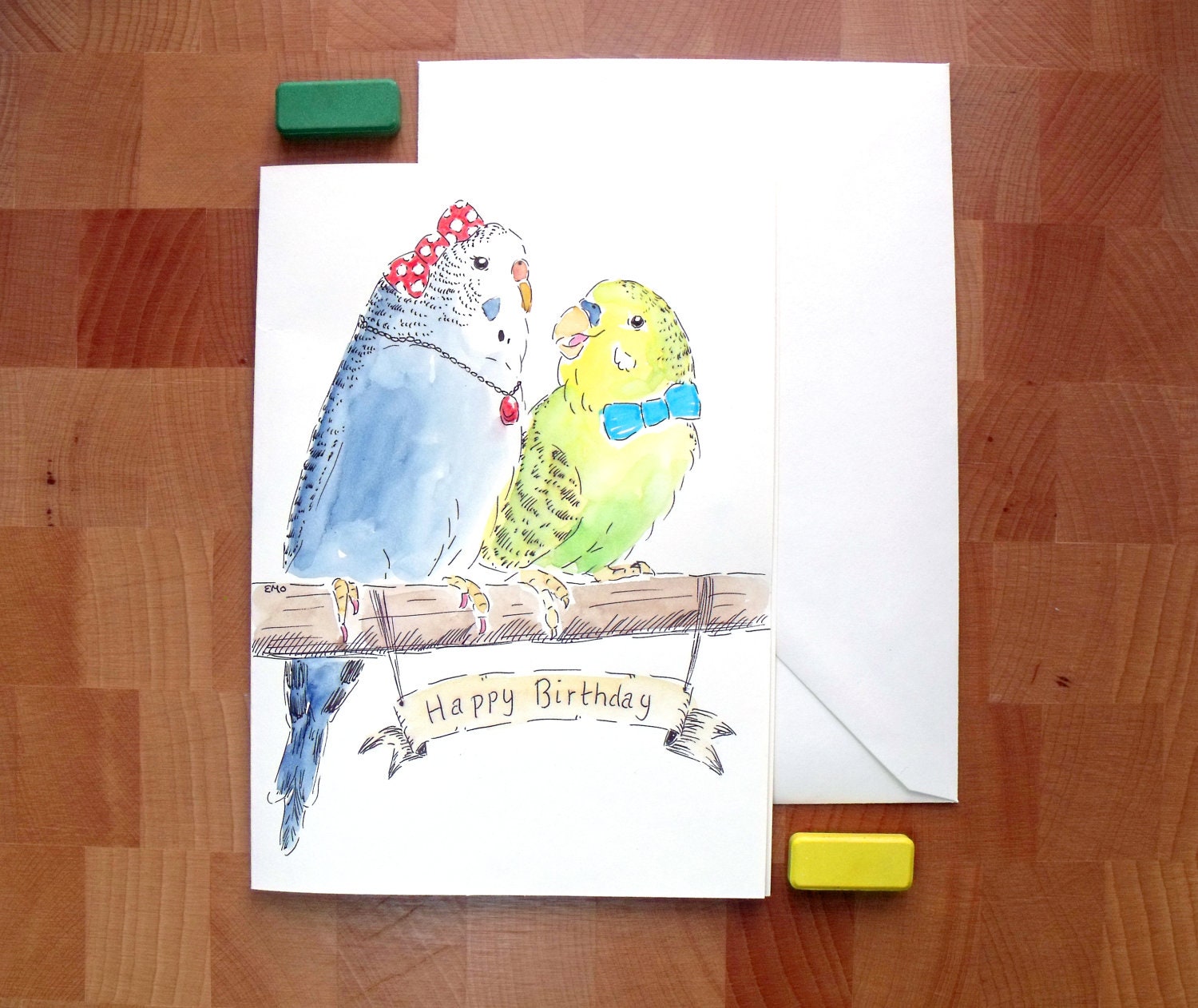 Animal Greeting Card - Budgie Drawing - Birthday Card - Hand Drawn Greeting Card