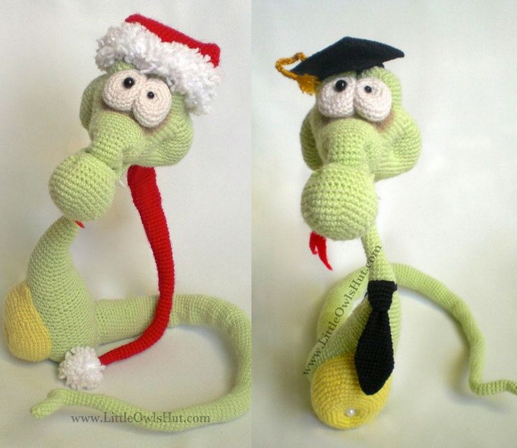Snake Snakish Amigurumi toy with wire frame Crochet Pattern PDF file (no hats) (Instant Download)