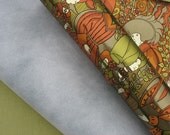 REDUCED Fabulous Fabric Backed Vintage Wallpaper Paper Ephemera by Wall-Tex Orange Green Retro 60s 70s Elizabethan Renaissance - 1 Yard