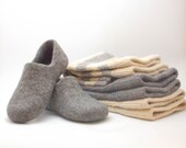 Set of clogs and leg warmers felted out of organic wool - boiled wool leg warmers and felted wool house shoes - gift set - mix & match