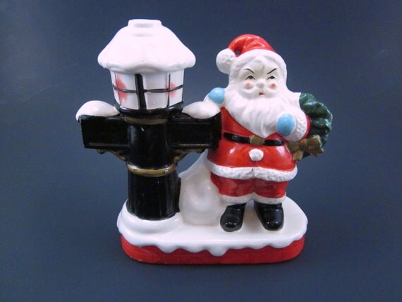 Vintage Ceramic Santa And Lamp Post Figurine