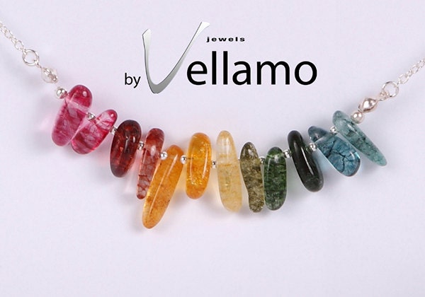 Rainbow sterling silver necklace with rainbow colored rock crystals and sterling silver, colorful delicate necklace