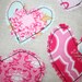 Tall Tilda house pillow, love hearts appliqued on house shape cushion
