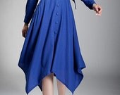 hello blue/women clothing/long dress/wind coat/custom made/plus size/sleeveless/linen