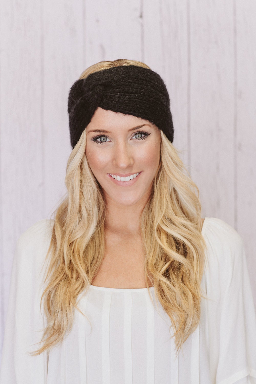Gray Knitted Headband Ear Warmer Grey Twist Turband Style Cozy Pinterest Favorite Women's Knit ear Warmer
