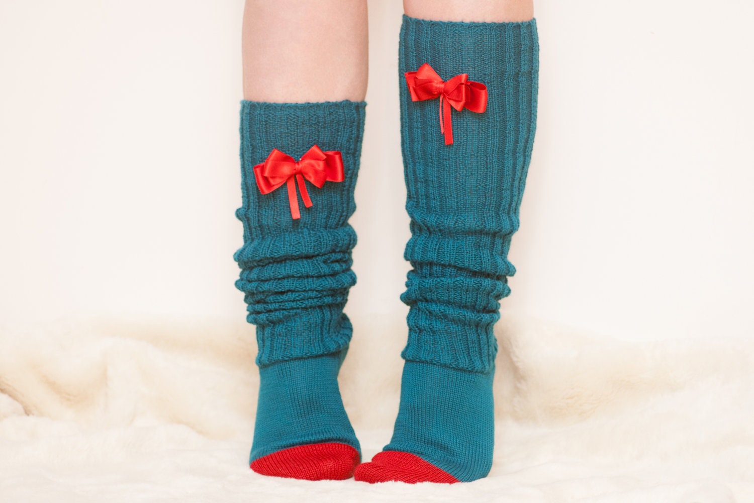 Items similar to Women's knee high boot socks long wool knitted blue