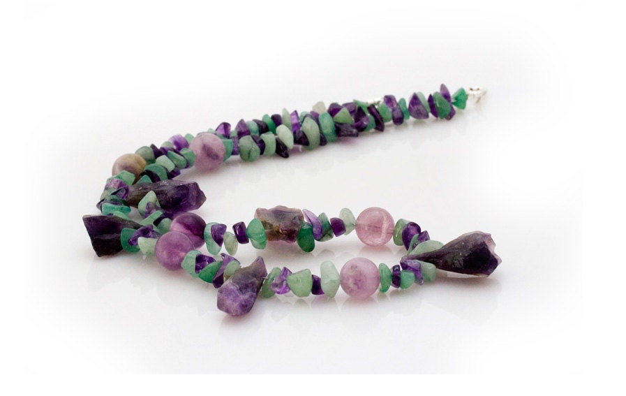 Amethyst, Aventurin, Fluorite necklace - green and purple delight