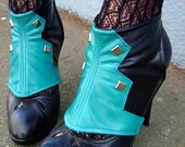 Spats - Teal and black leather with studs-Theia