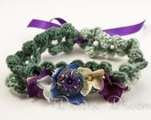 Woodland Fairy Hippie Crochet Choker - Polymer Clay Flower Button - Tribal Fusion Belly Dance Costume Festival Wear Gypsy Boho Jewelry