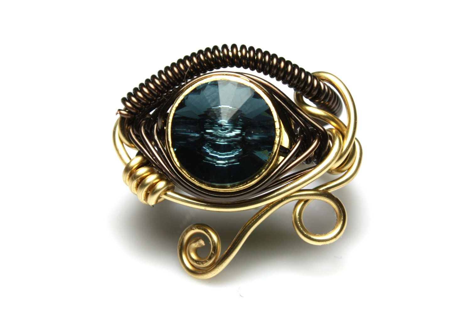 Egyptian Wire Ring - Eye of Horus - Montana Blue Swarovski Crystal