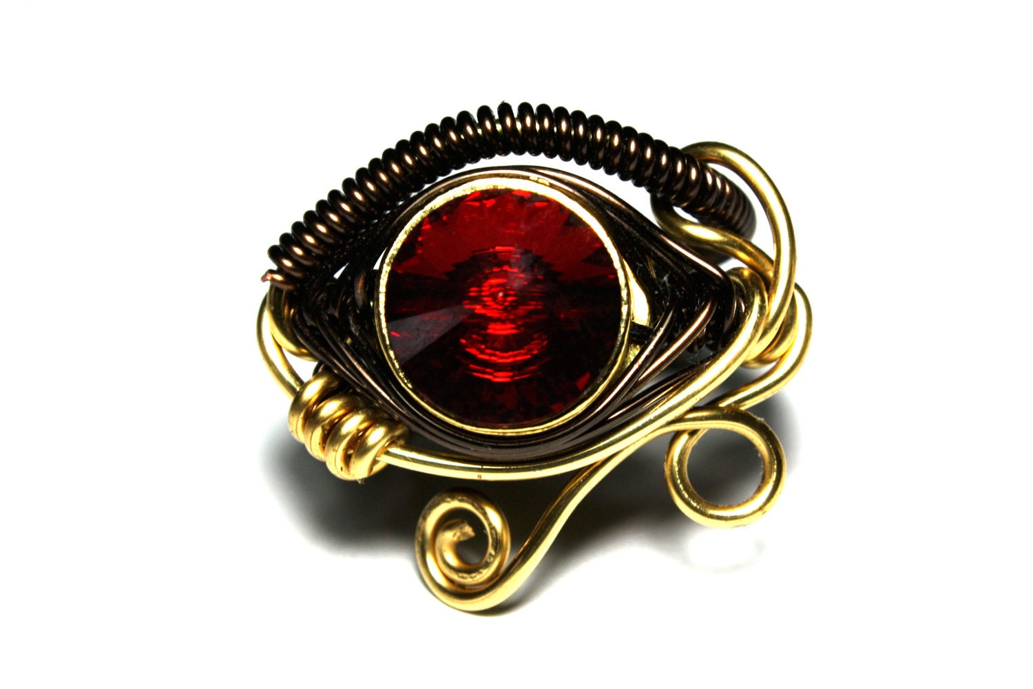 Egyptian Wire Ring -  Eye of Horus - Red Magma Swarovski Crystal