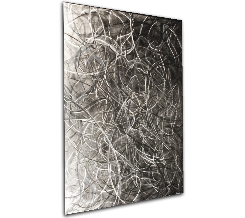 1-Panel Silver Wall Decor 'Solace' - 72x48 in. - Unique Grind Pattern - Modern Artwork - Metal Wall Sculpture