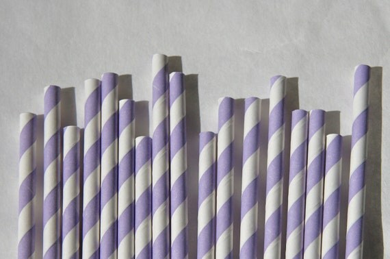 Paper Straw, Lavender Stripe, Pack of 100, Light Purple Lilac Straws Il_570xn