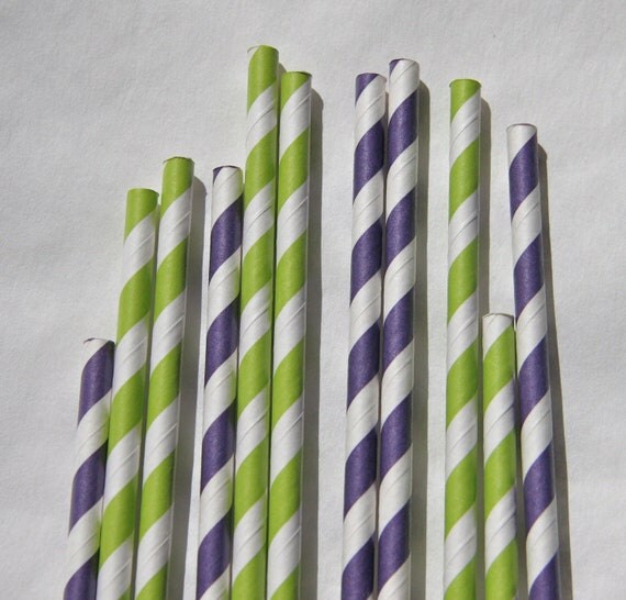 Paper Straws in Purple and Bright Green Striped, Pack of 50, Witch Mix, Grape & Apple Il_570xn