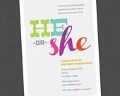 Gender Reveal Party Printable Digital Invitation - He or She