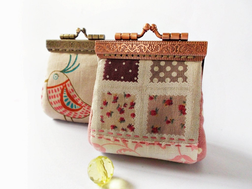 Coin purse / Mini coin purse / Linen purse / Clutch coin purse / Metal frame purse