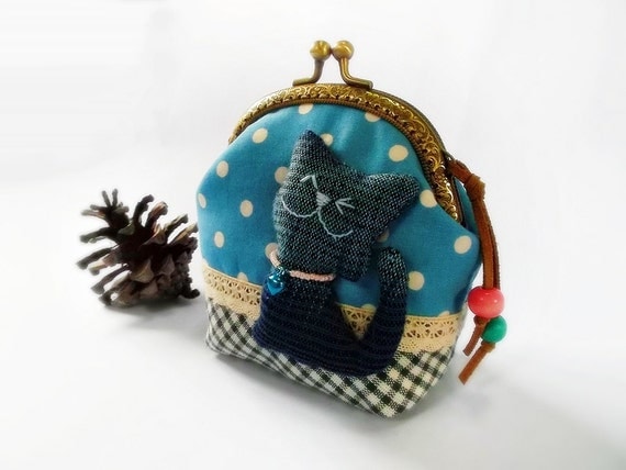 Coin purse, Cat purse, Metal frame purse, 10 cm frame purse, kitty coin purse