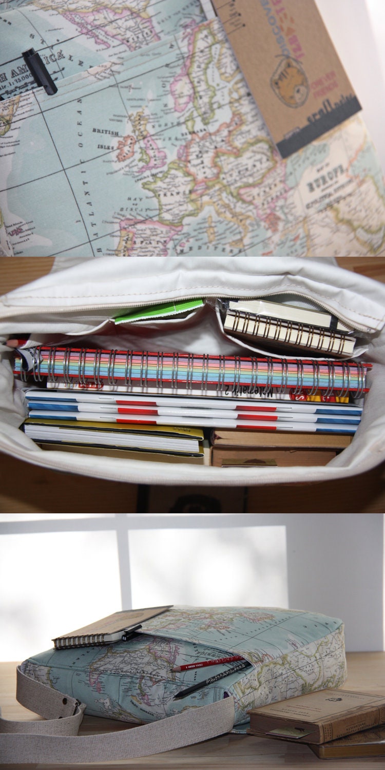 World Map Prints Large Messenger Bag Eco-friendly Diaper Bag Cross Body Bag Tote Bag Canvas Messenger