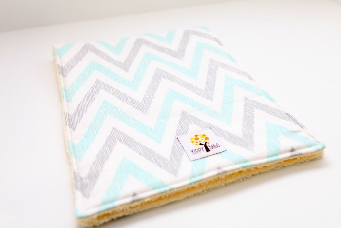 Baby Burp Cloth Set of 2 Chevron Turquoise & Gray