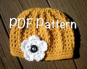PATTERN:  Ashley Hat, Easy Crochet PDF, Flower Ribbed Beanie, sizes Newborn to Adult, InStaNT DowNLoaD, Permission to Sell