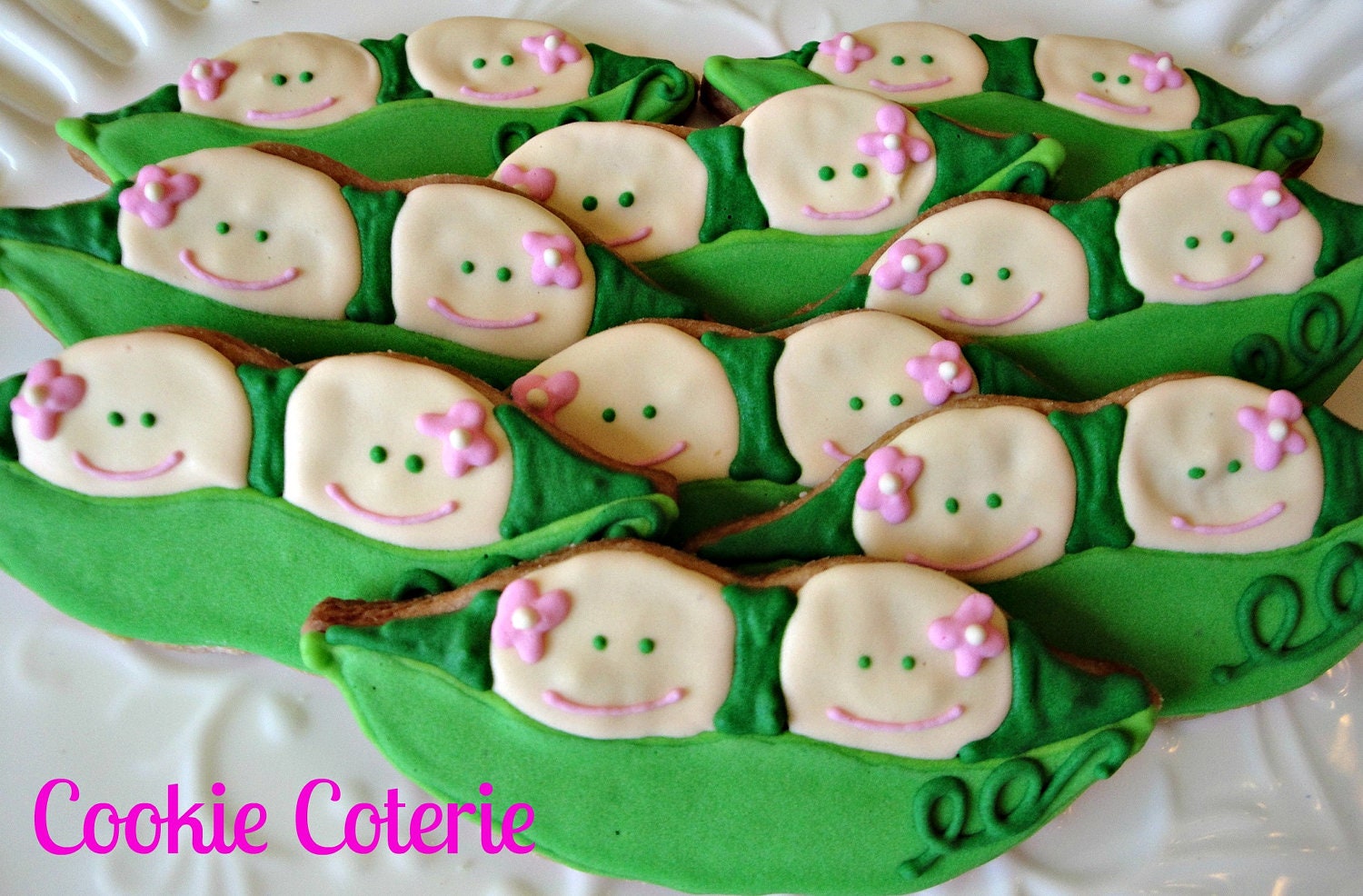 Two Peas in a Pod Decorated Sugar Cookies Baby Shower Cookie Favors