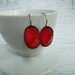 Oval Red Mirror Glass Cabochon with Faceted Cut Dangle Earring with Modern French Lever Back Ear Hook Antique Bronze Tone Jewelry