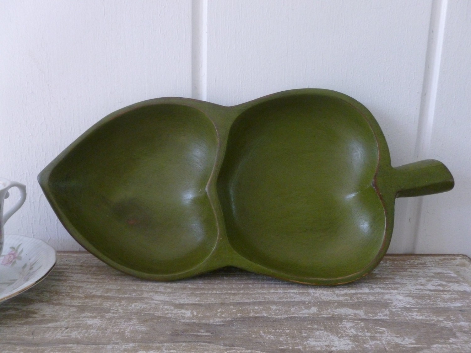 Olive Green Painted Decorative Wood Bowl