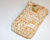 Folding Mobile Cell Phone Case, Crochet Cotton Cell Phone Cover Sleeve in Winter White and Beige